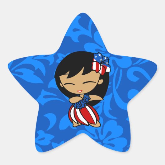 Aloha Honeys Patriottische Hula Meisje Star Sticke Ster Sticker (Voorkant)