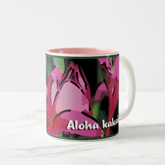 "Aloha Honeys" Plumeria-Mok Tweekleurige Koffiemok (Voorkant rechts)