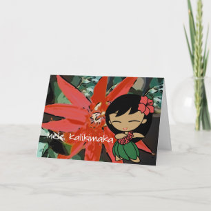 Aloha Honeys Red Tropical Flower Christmas Card Feestdagen Kaart