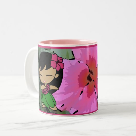 "Aloha Honeys" Roze Hibiscus Mok (Voorkant links)