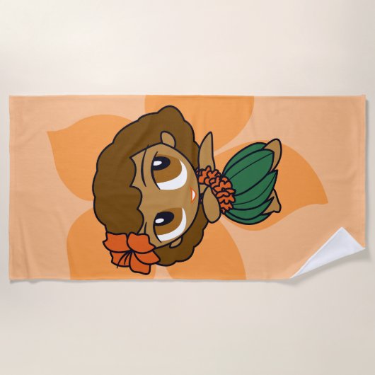 Aloha Honeys Sinaasappel Hula Girl Hawaiian Hibisc Strandlaken (Voorkant)