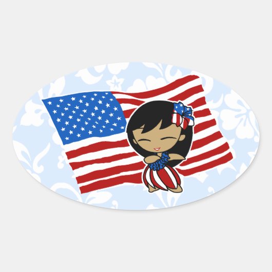 Aloha Honeys USA Flag Hula Meisje Stickers (Voorkant)