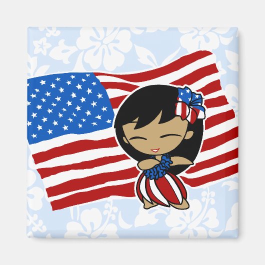 Aloha Honeys USA Vlag Hula Meisje Magneten (Voorkant)