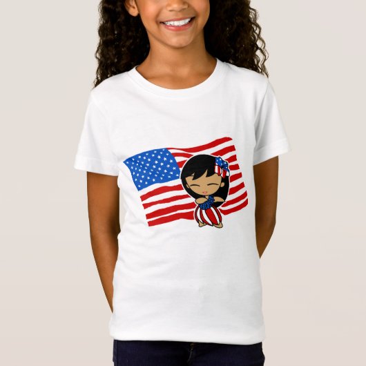 Aloha Honeys USA Vlag Hula Meisje T-shirts (Voorkant)