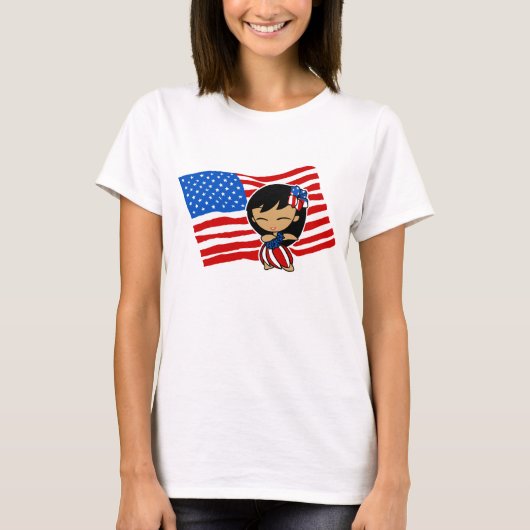 Aloha Honeys USA Vlag Hula Meisje T-shirts (Voorkant)