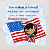 Aloha Honeys USA Vlag Hula Meisje Uitnodigingen (Voorkant / Achterkant)