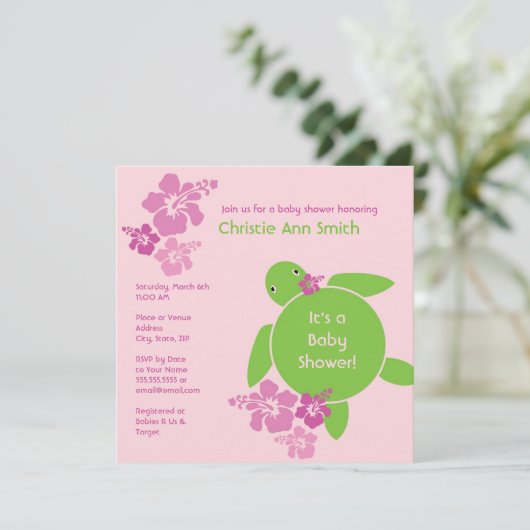Aloha Honu Baby shower Uitnodiging - Roze (Staand voorkant)