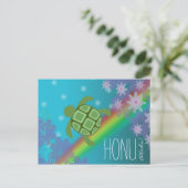 Aloha Honu Beauful Zee Turtle Rainbow en Flower Briefkaart (Staand voorkant)