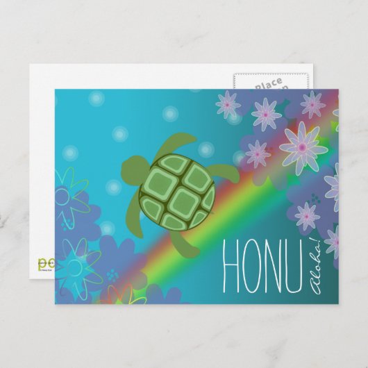 Aloha Honu Beauful Zee Turtle Rainbow en Flower Briefkaart (Voorkant / Achterkant)