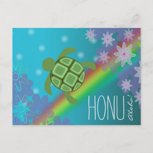 Aloha Honu Beauful Zee Turtle Rainbow en Flower Briefkaart