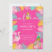 Aloha Hot Pink Tropical Luau Flamingo Verjaardag Kaart (Voorkant)