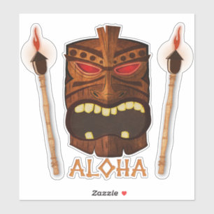 Aloha Houten Tiki Fakkels Hawaiaanse Tropische Zom Sticker