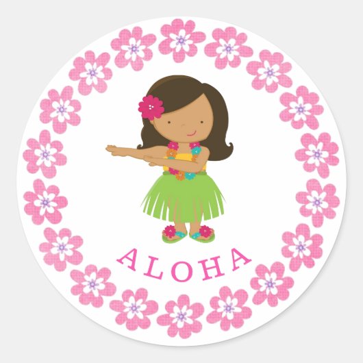 Aloha Hula Dancer Ronde Sticker (Voorkant)