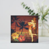 Aloha Hula Girl hawaii retro strand vrijgezellenfe Kaart (Staand voorkant)
