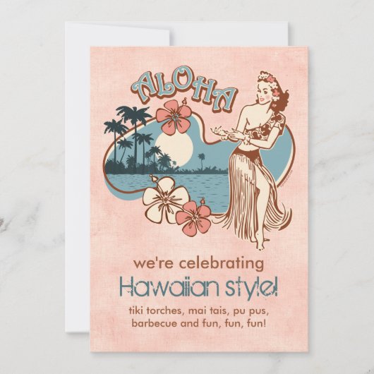 Aloha Hula Girl Party Invitation Kaart (Voorkant)