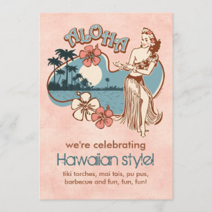 Aloha Hula Girl Party Invitation Kaart