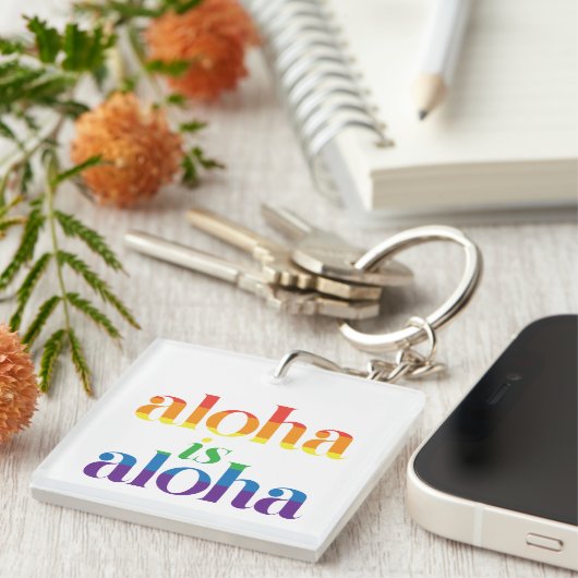 Aloha Is Aloha Rainbow Pride Hawaii Sleutelhanger (Voorkant Rechts)