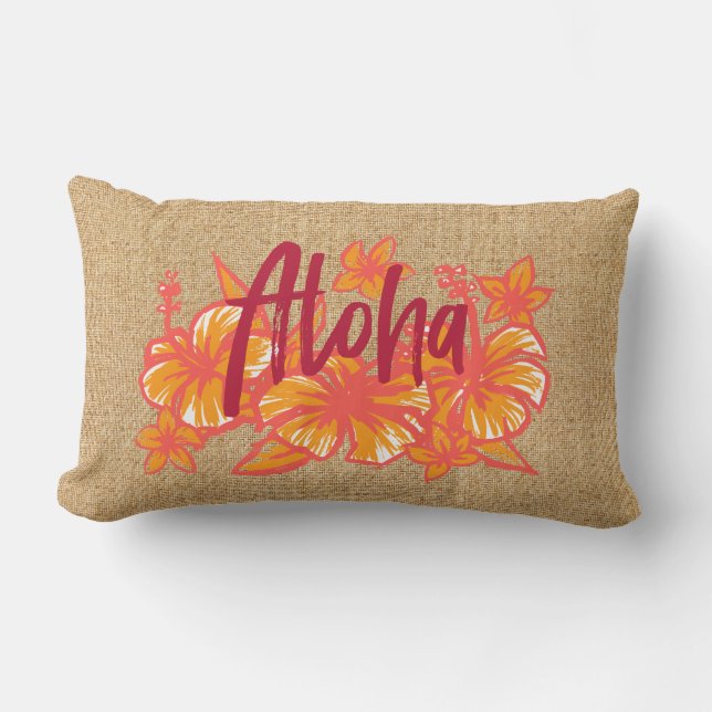 Aloha Kakahiaka Hawaiian Hibiscus Faux Grass Cloth Buitenkussen (Voorkant)