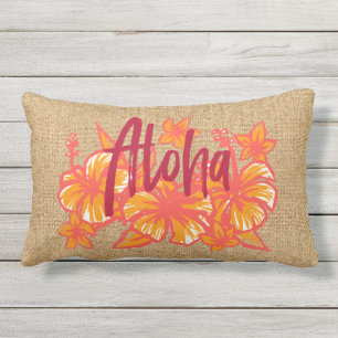 Aloha Kakahiaka Hawaiian Hibiscus Faux Grass Cloth Buitenkussen