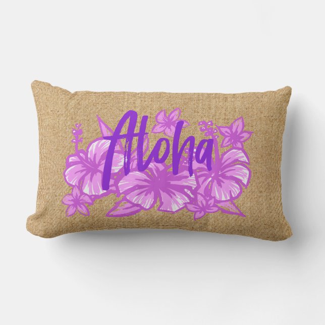 Aloha Kakahiaka Hawaiian Hibiscus Faux Grass Cloth Buitenkussen (Voorkant)