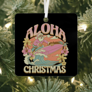 Aloha Kerstmis Surfen Kerstman Hawaiaans Kalikimak Metalen Ornament