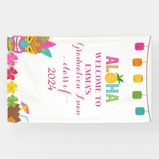 Aloha Klasse van 2024 Afstuderen Luau Welkom Spandoek (Horizontaal)