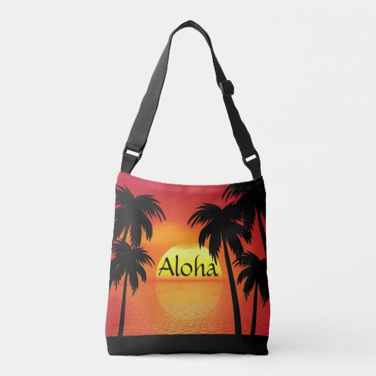 Aloha Kleurrijke Hawaiiaanse palmbomen en zonsonde Crossbody Tas (Voorkant)
