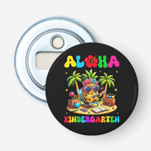 Aloha kleuterschool ananas hawaii terug naar schoo button flesopener (Voorkant)