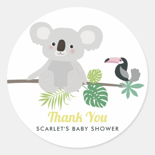 Aloha Koala & Toucan Baby shower Dank u Sticker (Voorkant)