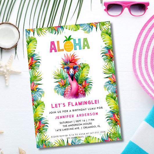 Aloha Laten we Flamingle Tropische Flamingo Verjaa Kaart