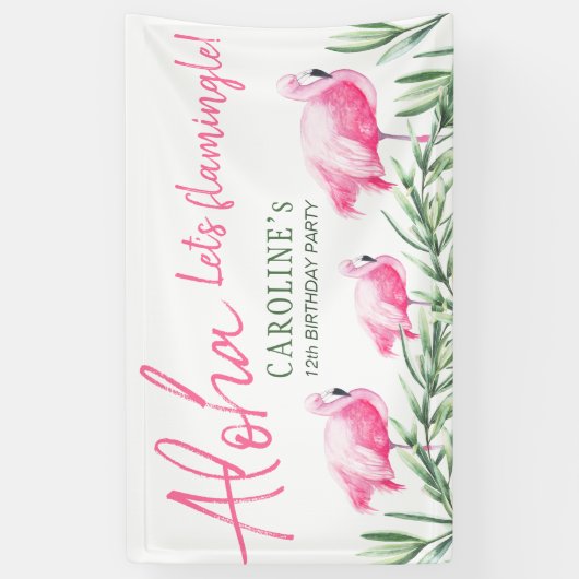 Aloha Laten we Flamingle tropische verjaardag part Spandoek (Verticaal)