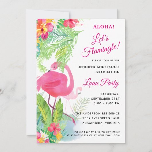 Aloha Let's Flamingle Afstuderen Luau Party Kaart (Voorkant)