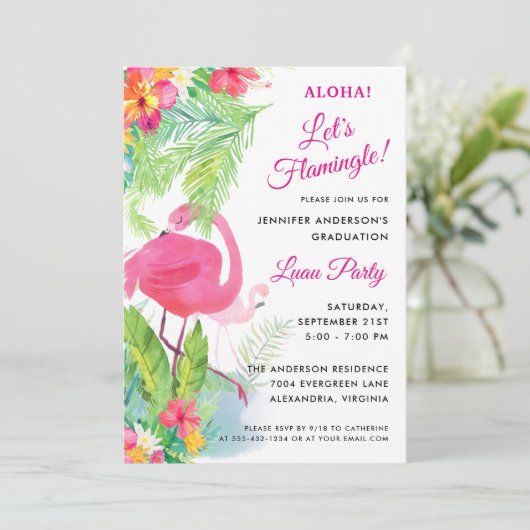 Aloha Let's Flamingle Afstuderen Luau Party Kaart (Staand voorkant)