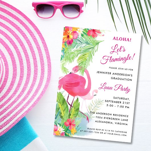 Aloha Let's Flamingle Afstuderen Luau Party Kaart