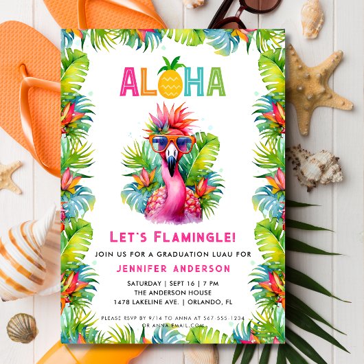 Aloha Let's Flamingle Tropisch Afstuderen Luau Kaart