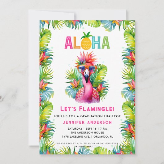Aloha Let's Flamingle Tropisch Afstuderen Luau Kaart (Voorkant)