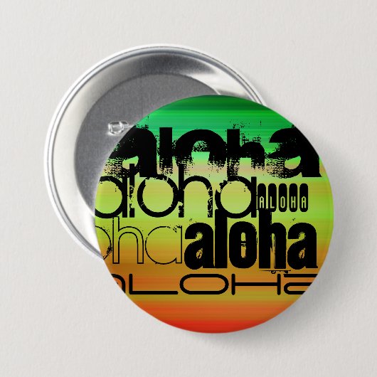 Aloha; Levendig groen, Sinaasappel en geel Ronde Button 7,6 Cm (Voorkant /achterkant)