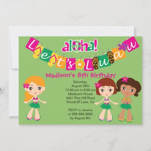 Aloha Little Luau Party Birthday Invitation Kaart (Voorkant)