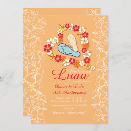 Aloha Love Luau Jubileum Uitnodiging (Voorkant / Achterkant)