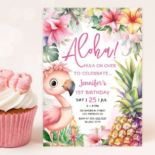 Aloha! Luau 1e Verjaardag Roze Tropische Hawaiiaan Kaart