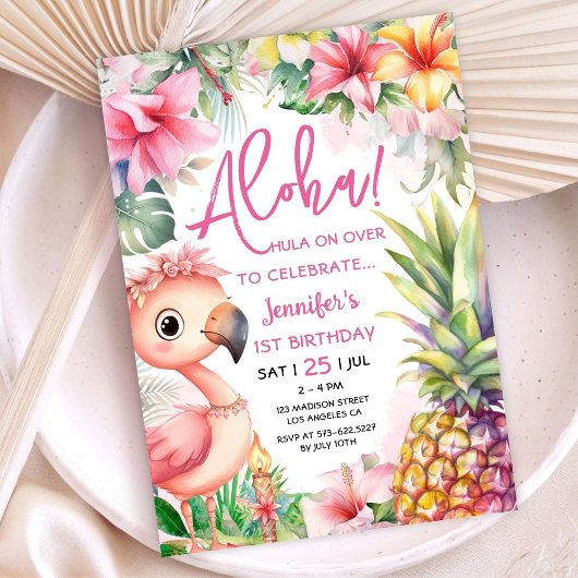 Aloha! Luau 1e Verjaardag Roze Tropische Hawaiiaan Kaart