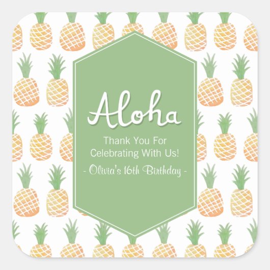 Aloha Luau Ananas Patroon Bedankt Stickers (Voorkant)