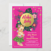 Aloha luau baby meisje douche uitnodiging hot roze (Voorkant)