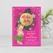 Aloha luau baby meisje douche uitnodiging hot roze (Staand voorkant)