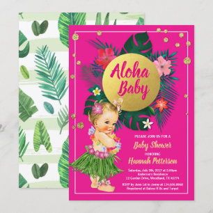 Aloha luau baby meisje douche uitnodiging hot roze