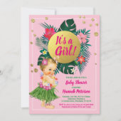 Aloha luau baby meisje douche uitnodiging roze gou (Voorkant)