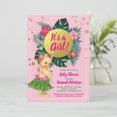 Aloha luau baby meisje douche uitnodiging roze gou (Staand voorkant)