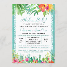 Aloha Luau Baby shower Blauwgroen tropische uitnod