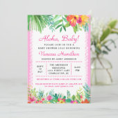 Aloha Luau Baby shower Tropical Invitation Roze Kaart (Staand voorkant)