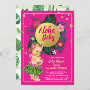 Aloha luau babymeisje douche heet roze kaart
